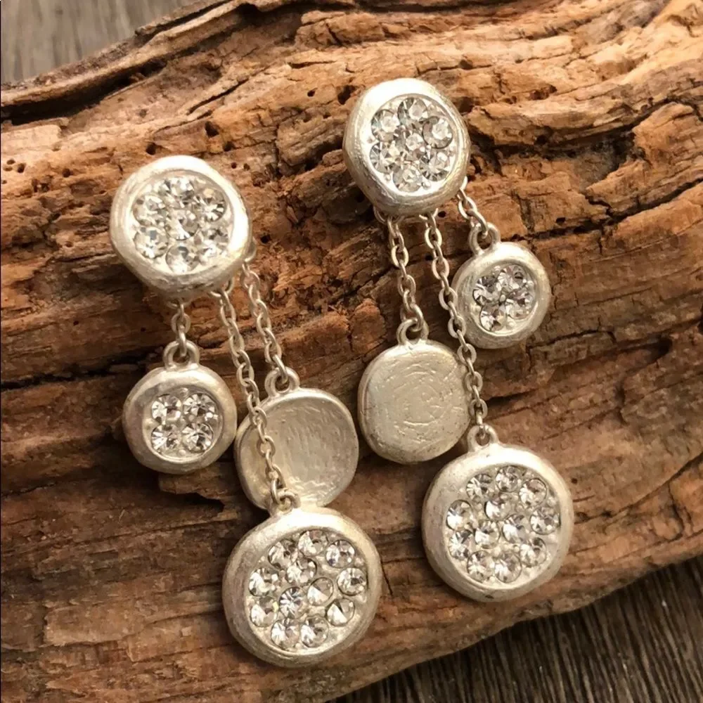 NWT Noelle Silvertone Discs with Rhinestones